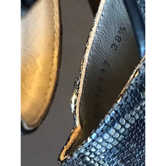 Attilio Giusti Leombruni Black Snake Skin Leather Platform Sandals Size 38.5 - Picture 9 of 12